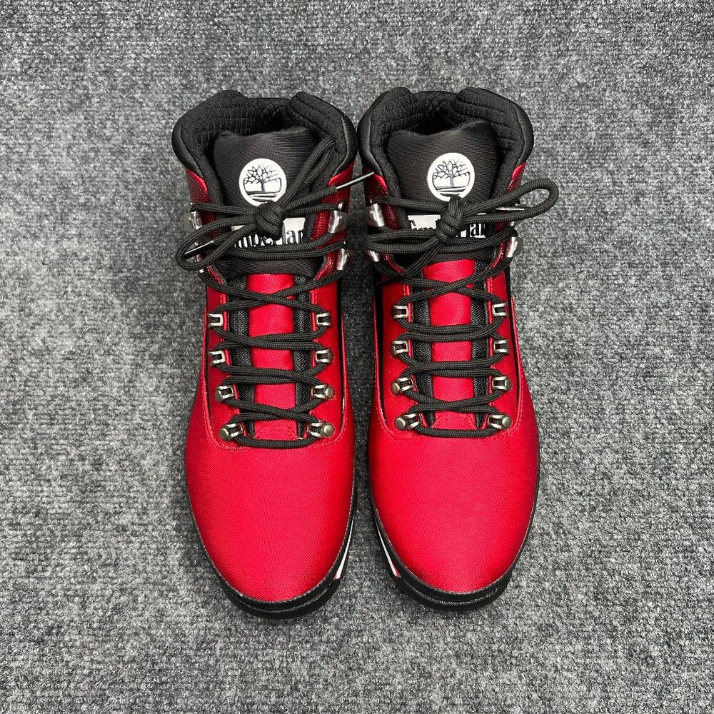 Timberland Euro Hiker Jacquard Boots Men's 9 Red Black Mid Lace Outdoor Hiking - Picture 3 of 12
